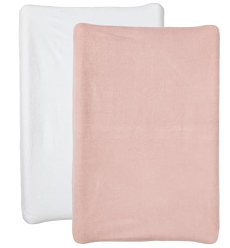 BABYCALIN - Housse matelas à langer x2 Blanc/Rose - Housse matelas à langer 50x70 cm en éponge absorbante - Housse élastique en coton Oeko-Tex - Lavable en machine