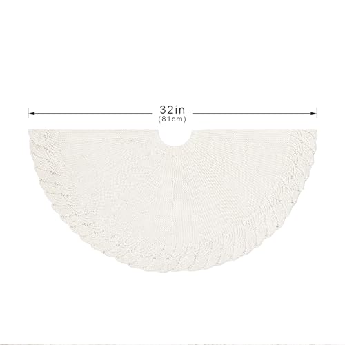 QLEKEY 32 Inch Christmas Tree Skirt, Cream White Mermaid Scale Wave Pattern Knitted Xmas Tree Skirt, Rustic Christmas Holiday Decoration. by QLEKEY - Image 4