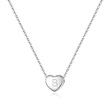 BriLove Gifts for Mom Girls Women 925 Sterling Silver Tiny Initial Heart Pendant Choker Necklace for