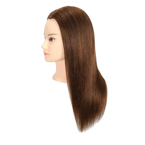 Weiblicher Mannequinkopf aus 100 % Echthaar, Styling-Kopf, Kosmetologie, Puppenkopf für Friseure, mit kostenloser Klemme, Braun, 50,8 cm