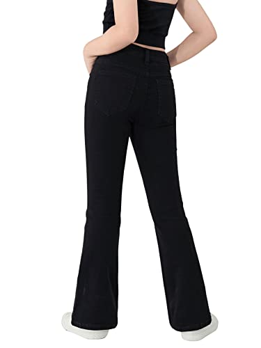Sweatyrocks Girl's Solid Flare Leg Jeans Zipper Fly Bell Bottom Denim Pants With Pockets Black 10Y #TOP23