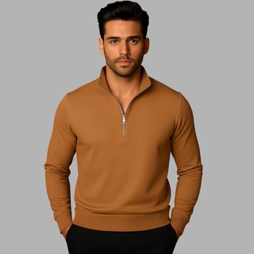 Image of Mack Jonney Men's Fleece Half-Zip High Neck Sweatshirt | Warm & Stylish Winter Wear -M4380