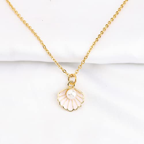 Seashell Pendant Necklace Beach Lover Gifts Scallop Necklace Enamel Blue Seashell Jewelry Gifts for Women3
