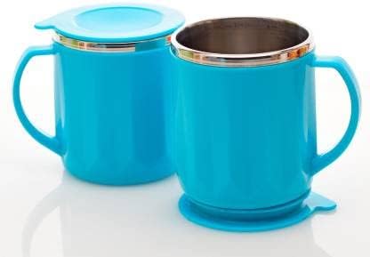 Ality Premium Stainless Steel Coffee, Tea, Milk, Lemon Green Tea, with Lid/Plastic Outer/Air Tight//Pack of 2Pcs./ Stainless Steel Coffee Mug