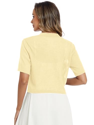 Image of Heymoments Women's Thin Shrugs Short Sleeve Lightweight Cropped Tops Open Front Knitted Cardigan for Dress Summer Bolero
