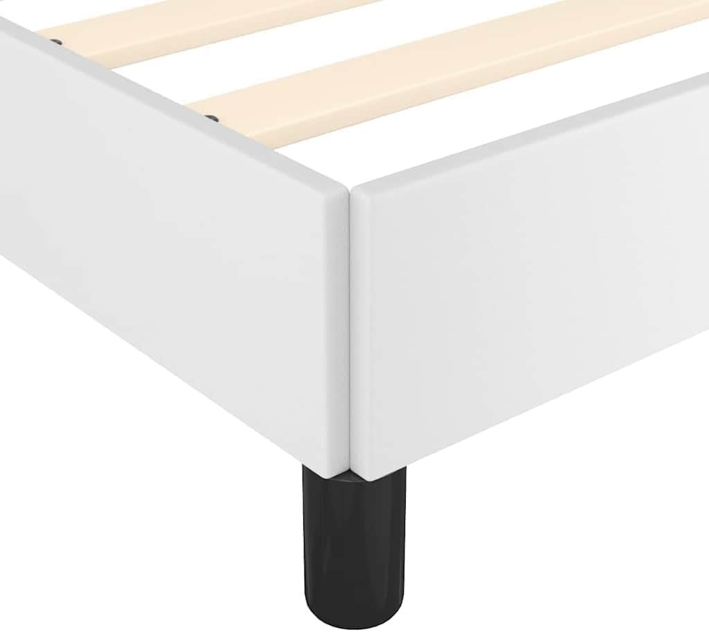 Bed Frame Full White Faux Leather Platform with Headboard, Durable Sturdy Slatted Foundation, No Box Spring Needed, Modern Minimalist Bedroom Furniture for Mattress Support