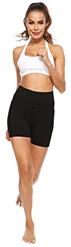 Afitne Yoga Shorts For Women With Pockets High Waisted Printed Workout Athletic Running Shorts Biker Spandex Gym Fitness Leggings Black - M #TOP5