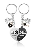 AllerPierce Home Sweet Home Juego de llaveros, diseño de rompecabezas de corazón con colgante de casa y castillo, acero inoxidable, plata y negro, 38 mm, 2 unidades