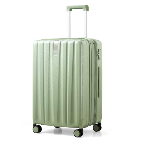 Image of Hanke 24 Inch Expandable Checked Luggage Lightweight PC Hard Shell Luggage Suitcases with Wheels Travel Luggage Rolling Large Suitcase Travel Luggage Bag for Go to University.(Bamboo Green)