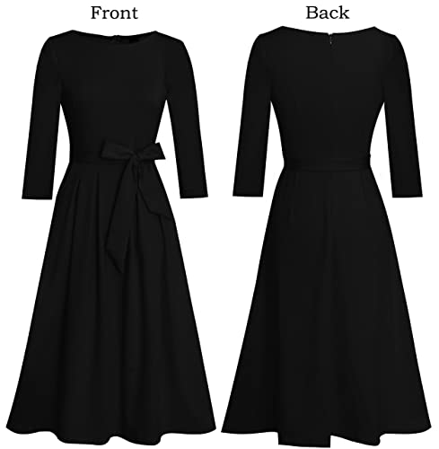 Image of VFSHOW Womens Work Business Casual Church Pockets Belted A-Line Midi Dress