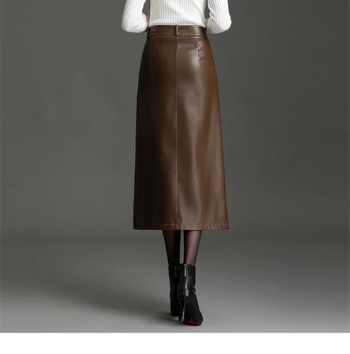 Rfmfkkg Women Pu Leather Bodycon Skirts Front Slit High Waist Long Straight Pocket Warm Pu Skirt2