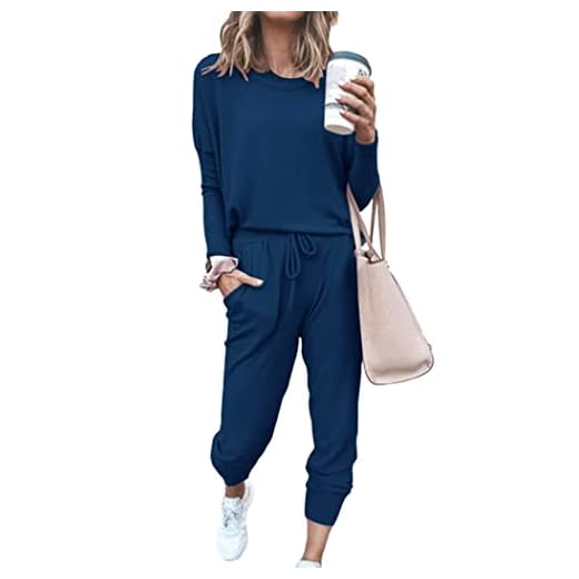 PRETTYGARDEN Women's 2023 Fall Two Piece Outfit Long Sleeve Crewneck Pullover Tops And Long Pants Tracksuit Sweatsuits (Dark Blue,Medium)