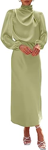 BTFBM Womens Mock Neck Satin Dress Summer 2026 Long Sleeve Lightw...