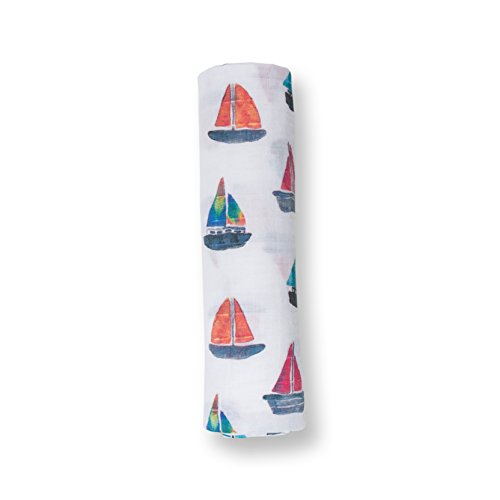 Lulujo Baby 100% Cotton Muslin Swaddle Blanket, 47 X 47-Inches, Sailboat #TOP3