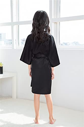 Cuteon Kids Girl's Satin Silky Kimono Robe For Spa Wedding Birthday Party Gifts Black Size 11-14 Years #TOP2