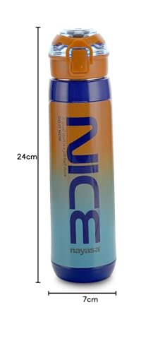 Image of Nayasa Plastic Turbo 600 ml BPA Free | Leak Proof | Push Button Cap Water Bottle for School, College & Office | Dark Blue
