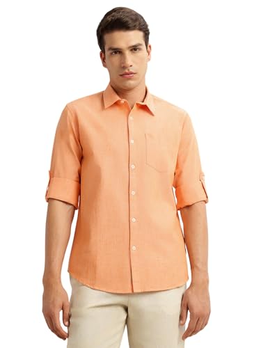 Image of Thomas Scott Men's | Solid | Premium Linen Blend | Spread Collar | Summer Wear | Long Sleeve | Shirts for Men