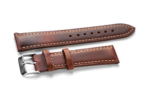 Handmade Retro Leather Red Wine Watch Band Strap 18mm 20mm 22mm Wrist Watchbands Belt Silver Polished Buckle