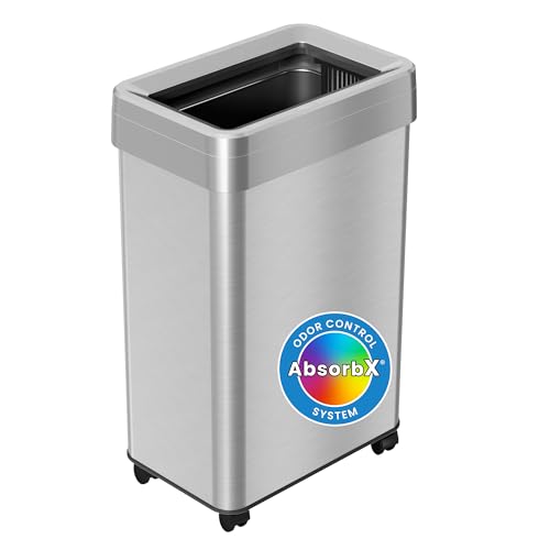 iTouchless 16 Gallon Open Top Kitchen Trash Can Recycling Bin with Wheels and Double Odor Filters Rectangular Commercial Stainless Steel 60 Liter Trashcan Home Office Work Bedroom Livingroom Garage by iTouchless - Used condition - US$81.09