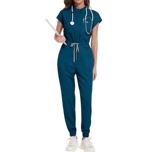 Scrubs for Women Set 4 Way Stretch Nursing Uniforms V Neck Scrubs Tops and Cargo Pants Quick Drying Solid Medical Nurse Uniform with Pockets Casial Jogger Scrub Set(A32 Blue,X-Small)