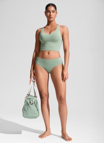 Image of CRZ YOGA Mid Waisted Bikini Bottoms | Mid Cut Leg, Medium Bum Coverage, Full Lining, Swim, Bathing Suit Briefs for Women