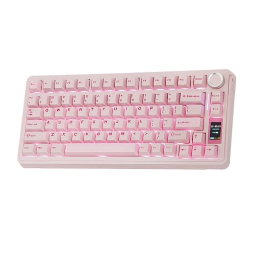 EPOMAKER X Aula EA75 Max Bezprzewodowa klawiatura do gier z ekranem i kółkiem, 5000 mAh, hot swap, podświetlenie RGB, PBT, krem gazowy, klawiatura mechaniczna 75%, układ USA (różowy, przełącznik