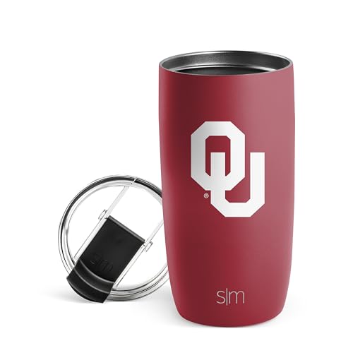 Simple Modern Officially Licensed Collegiate Oklahoma Sooners 16oz Travel Coffee Tumbler with Flip Lid | NCAA Football Gifts for Men, Women | Voyager Collection | University of Oklahoma