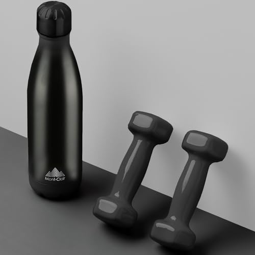 Mont-Clair l'O Trinkflasche Edelstahl - Thermosflasche - BPA-freie - Water Bottle, Edelstahl trinkflasche 500ML - 24h Kalt & 12h Warm - Trinkflasche Auslaufsicher - Schwarz
