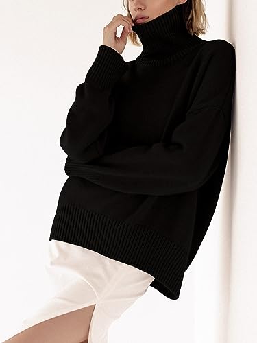 Image of YKR Women's Turtleneck Sweater Chunky Long Sleeve Knitted Pullover High Low Hem Trendy 2025 Fall Winter Basic Jumper Top