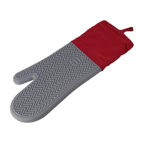 Dr. Oetker Silikon-Back- & Ofenhandschuh Flexxibel – Rutschfester Topfhandschuh mit Baumwollfutter, hitzebeständig bis 230 °C, Grau/Rot