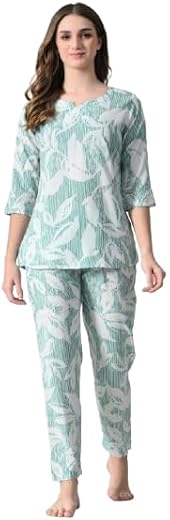 Ichaa Women's Rayon Printed Night Wear Top and Bottom Night Suit Set
