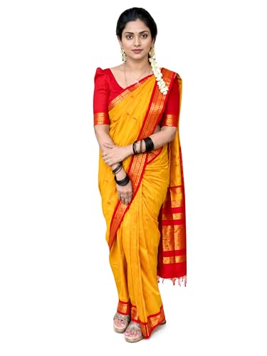 Image of Women's Kanjivaram Cotton Silk Saree South Indian Paithani Sari | gadwal cotton sarees with Zari Border and Blouse Piece - Suitable For All Indian Occasions and Festivals 191