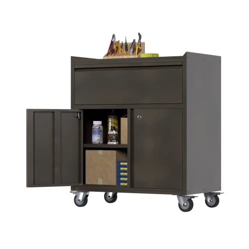 Gangmei Mobile Garage Chest Great For Tools And Supplies, Durable Metal Garage Storage Cabinet With Drawer& 2 Doors Adjustable Shelves Lockable File Cabinet,Tool Cabinets For Home(Retro) #TOP17