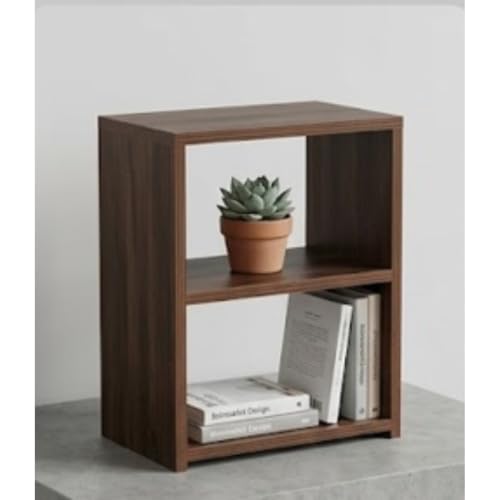 Image of ECOLINE Engineered Wood Bedside Table & Coffee Table for Living Room - 2-Tier Modern Side Organizer Shelf, Walnut Finish (40x25x50 cm)