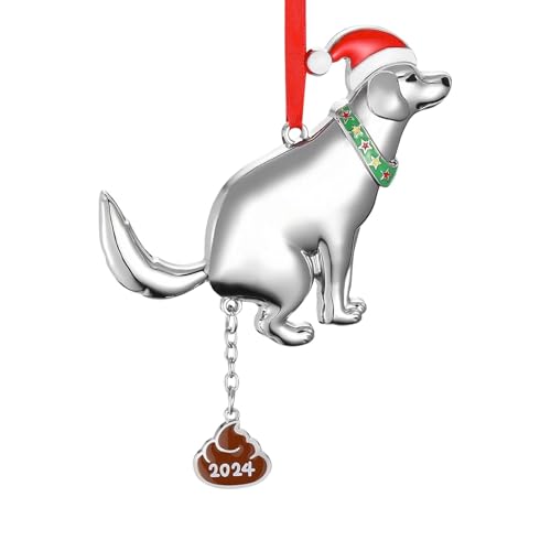 Divertidos excrementos de perros, decoración para el árbol de Navidad, metal colgante, excrementos de perros, decoración para el interior (blanco, 13 x 10 cm)