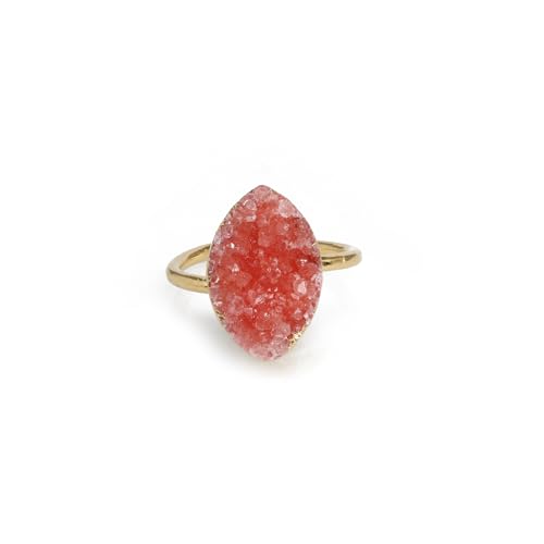 Image of Dazzle Appeal Druzy Marquise Agate Druzy Raw Crystal Natural Semiprecious Stone Gold and Silver Ring, 10 x 16mm (Orange, Yellow Gold Plated Brass)