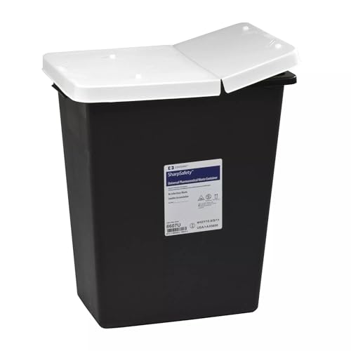 Image of Universal Pharmaceutical Waste Container, Hinged Lid, Black, 8 Gallon, Case of 10