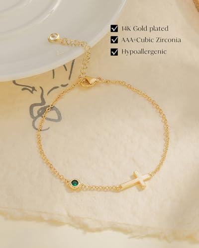 Birthstone Gold Bracelets for Women Non Tarnish Trendy Dainty Charm Cross Bracelet Stack Friendship Bracelets Gold Jewelry4