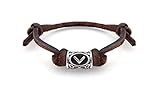 Pulsera vikinga de piel marrón con runa Futhark plateada.