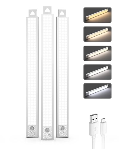 16 Inch Under Cabinet Lighting, 3Pack 5CCT Dimmable Closet Lights, 135Lumen Motion Sensor 78 LED Lights of Battery Operated, Rechargeable Under Counter Light for Kitchen, Stairs, Bedroom, Wardrobe -  The Deco Official, TD-CB-003-40-3PK