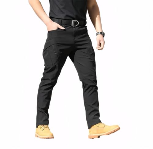 Cicilin – Calça cargo tática masculina, calças outdoor resistentes à água, calças de caminhada leves e elásticas, Preto, M