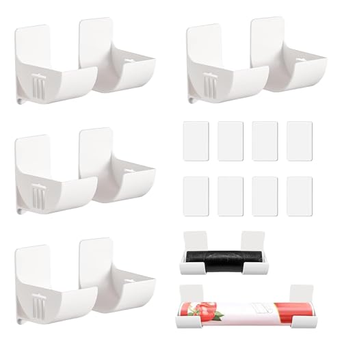 4 Paires Film Alimentaire Support Rangement Porte, Support Sac Poubelle Mural, Distributeur Sac Poubelle, Rangement Papier Alu et Film Alimentaire, Rangement Porte Placard Cuisine Autocollante