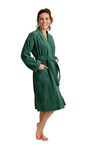 Image of Women's Turkish Terry Kimono Style Bathrobe - 100% Cotton Robe for Women - Comfortable & Absorbent - Soft & Cozy Wear