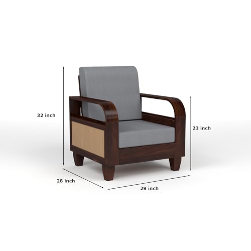 Image of KINGS HOME FURNITURE Sheesham Wooden 4 Seater Sofa for Living Room | Solid Wood Sofa with Rattan Cane Side Rack | Rosewood Sofa Set for Home & Office | Lounge (Walnut, 4 Seater)