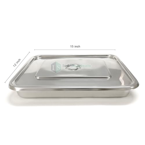 Image of IS IndoSurgicals Stainless Steel Instrument Tray with Cover, Deluxe Quality (5, 15 inchX12 inchX2 inch)