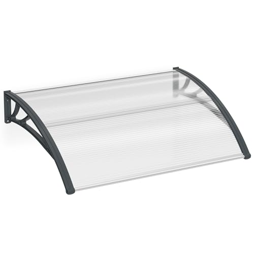 YUENFONG Auvent pour porte d'entrée 150 x 100 cm, toit de porte en polycarbonate transparent, support PP, toit extérieur arqué (pince grise)