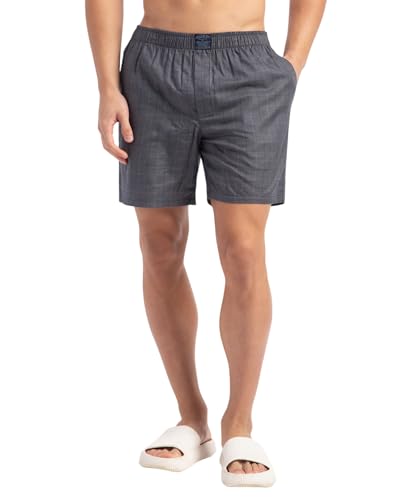 Image of Jockey HG18 Men's Tencel Lyocell Cotton Checkered Boxer Shorts with Side Pockets Navy XL