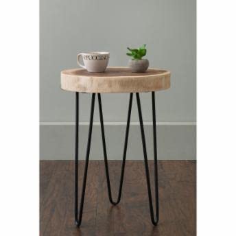 Image of Arico Natural Tree Bark End Table /Coffee Table /Bedside Table with Hairpin Metal Legs (Natural)
