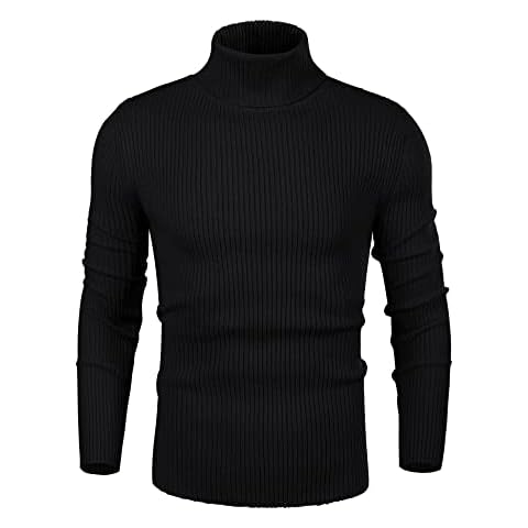 iWoo Men's Turtleneck Casual Basic Designed Long Sleeve Slim Fit Knitted Pullover Sweater Black S Cover