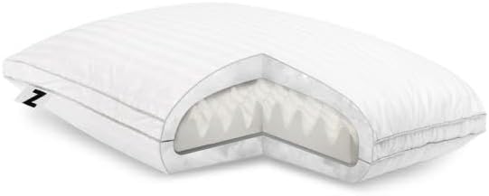 The Convolution Pillow Features a Contoured Memory Foam core and Offers Customizable Support. + 300-thread-count Pure Cotton Striped Damask Pillowcase. (Queen)